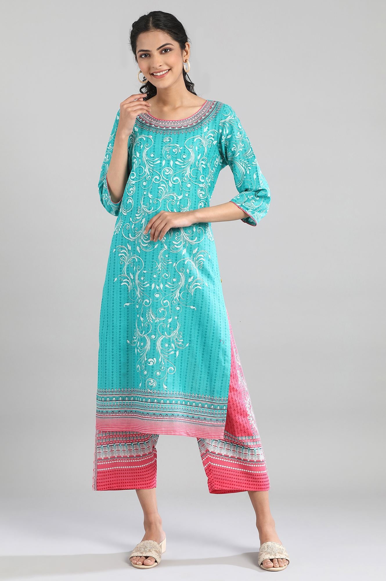 Navigate Green Cotton Printed kurta