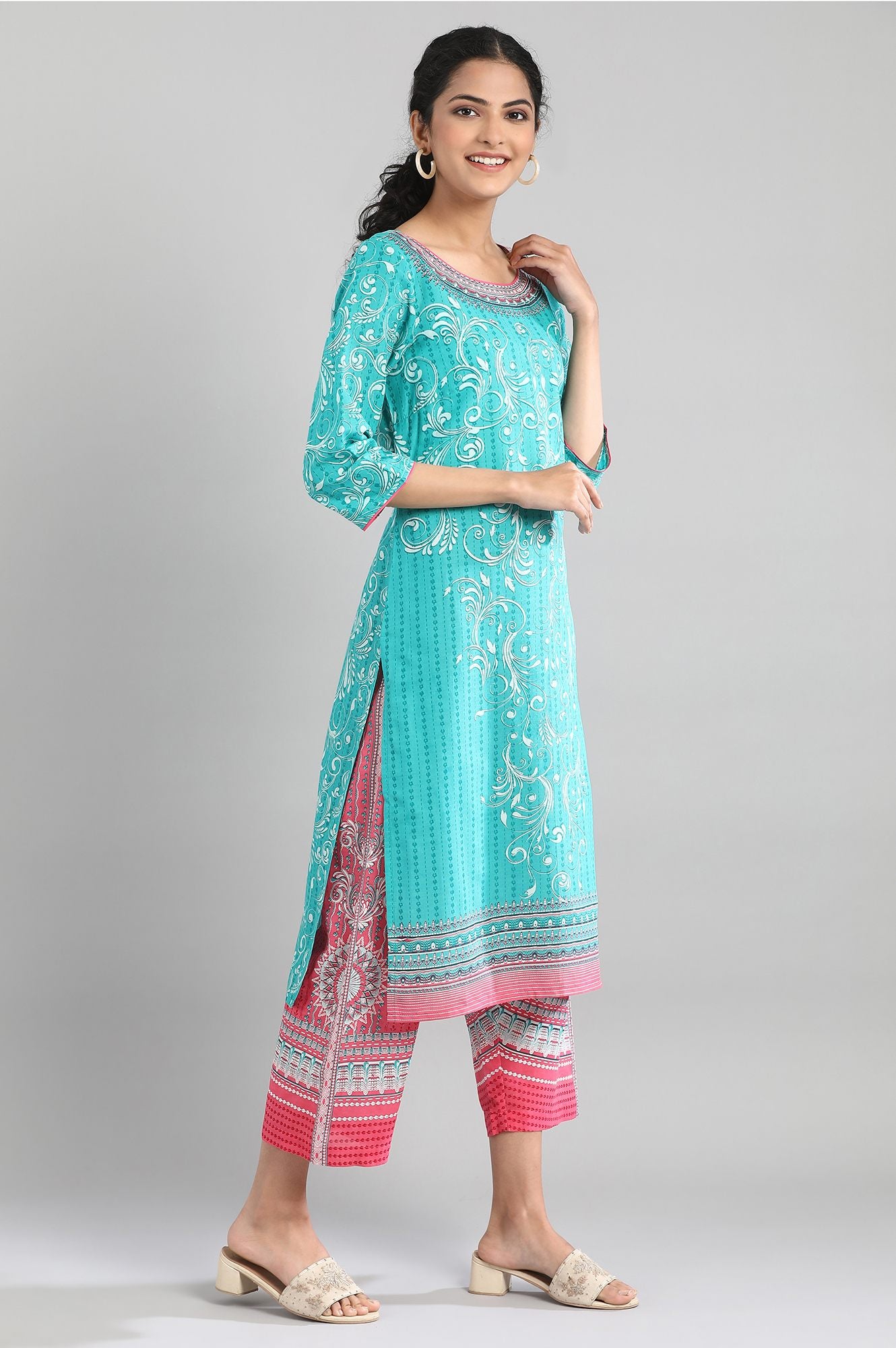 Navigate Green Cotton Printed kurta