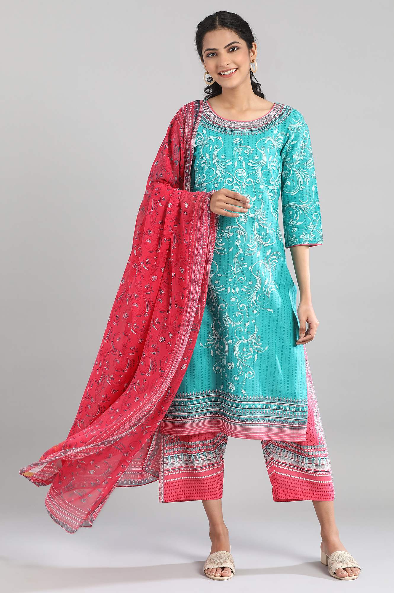 Navigate Green Cotton Printed kurta