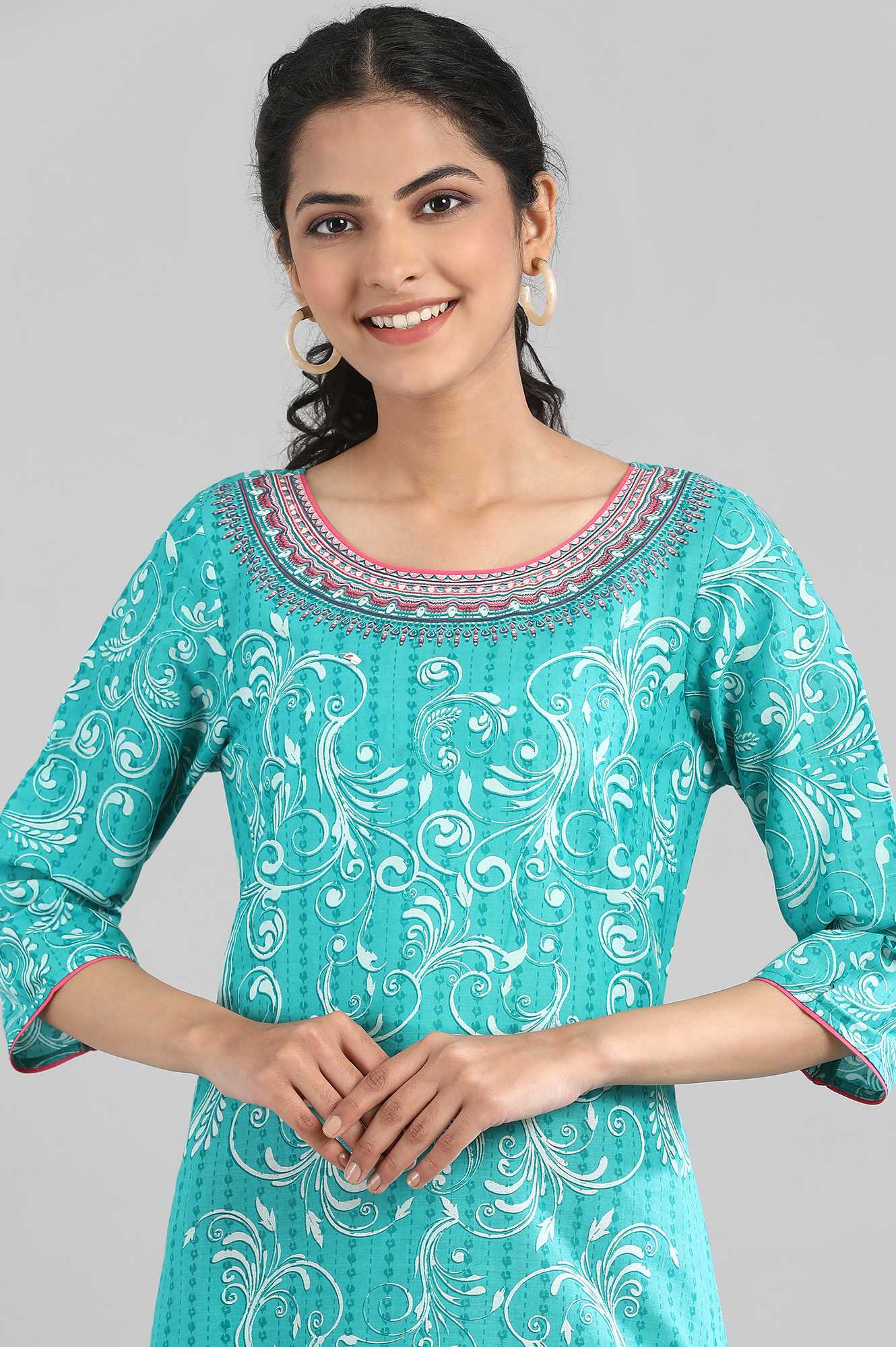 Navigate Green Cotton Printed kurta