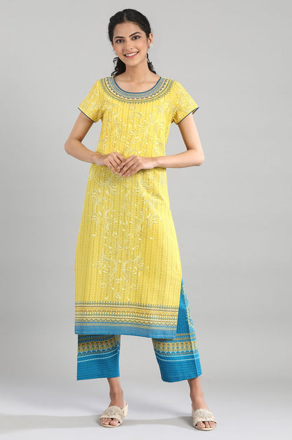 Yellow Cotton Printed kurta