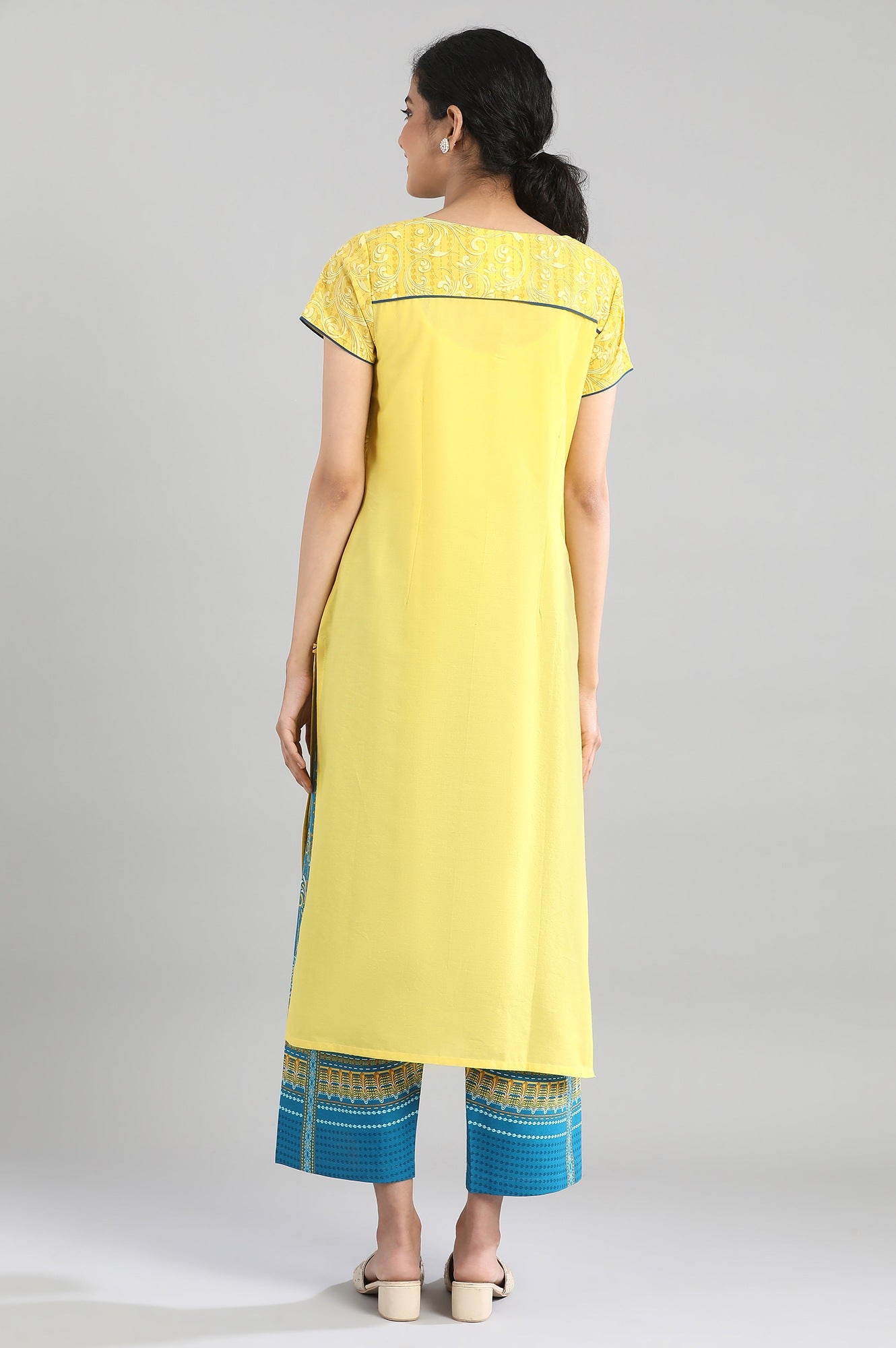 Yellow Cotton Printed kurta