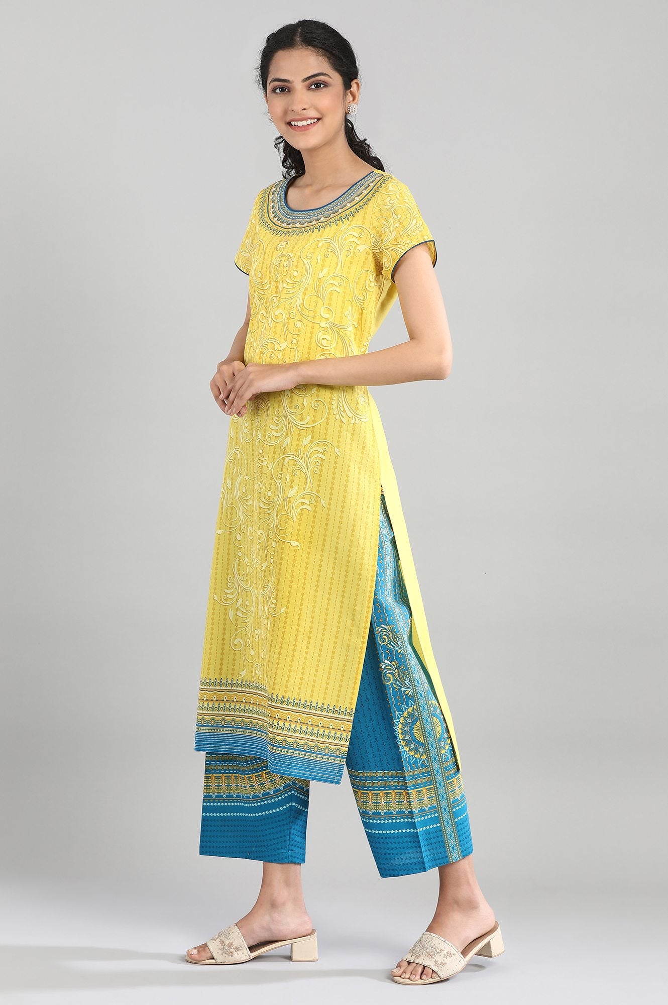 Yellow Cotton Printed kurta