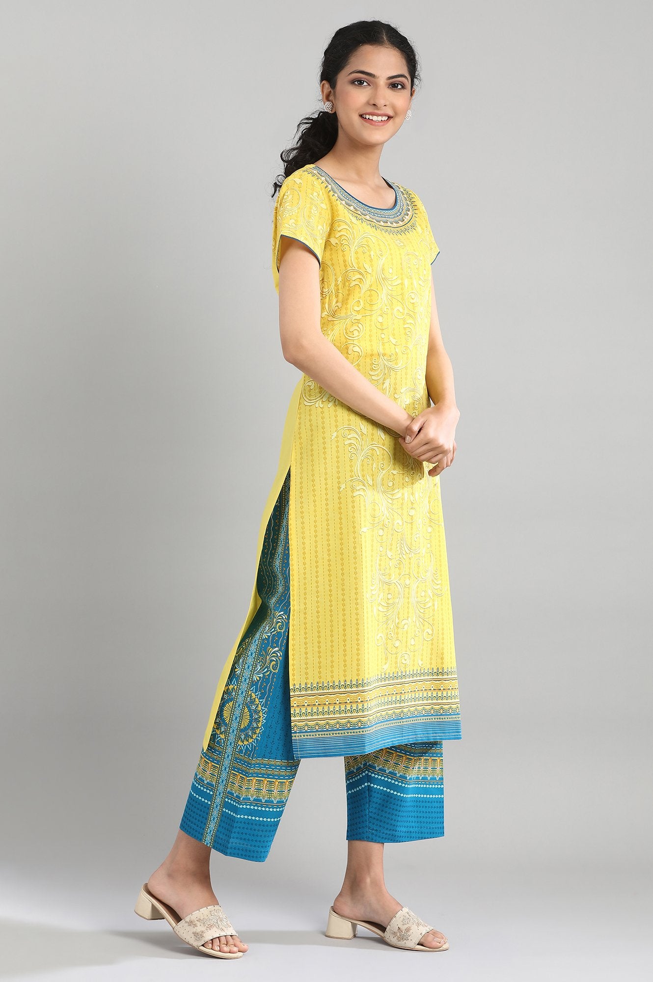 Yellow Cotton Printed kurta