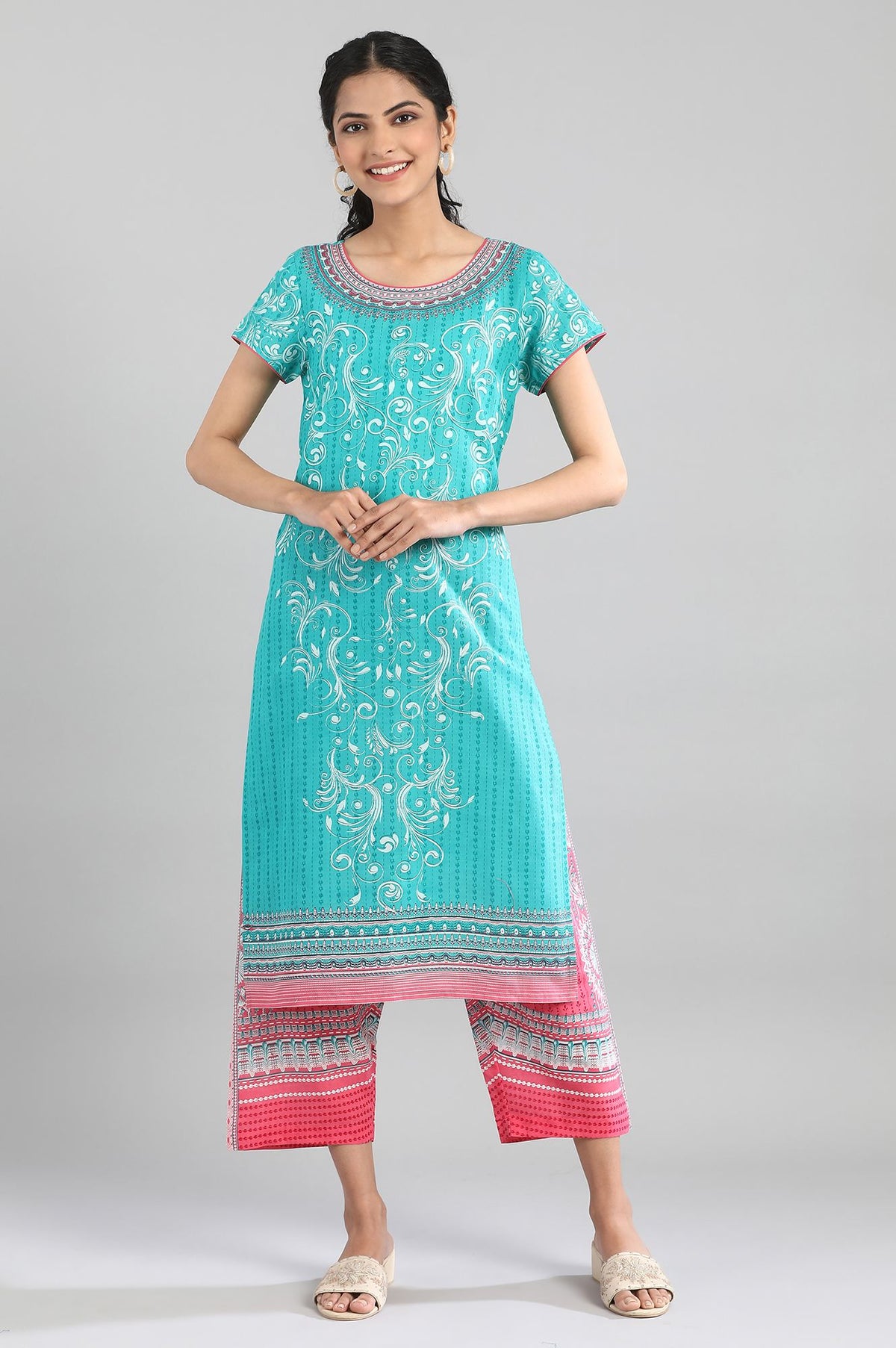Navigate Green Cotton Printed kurta - XS