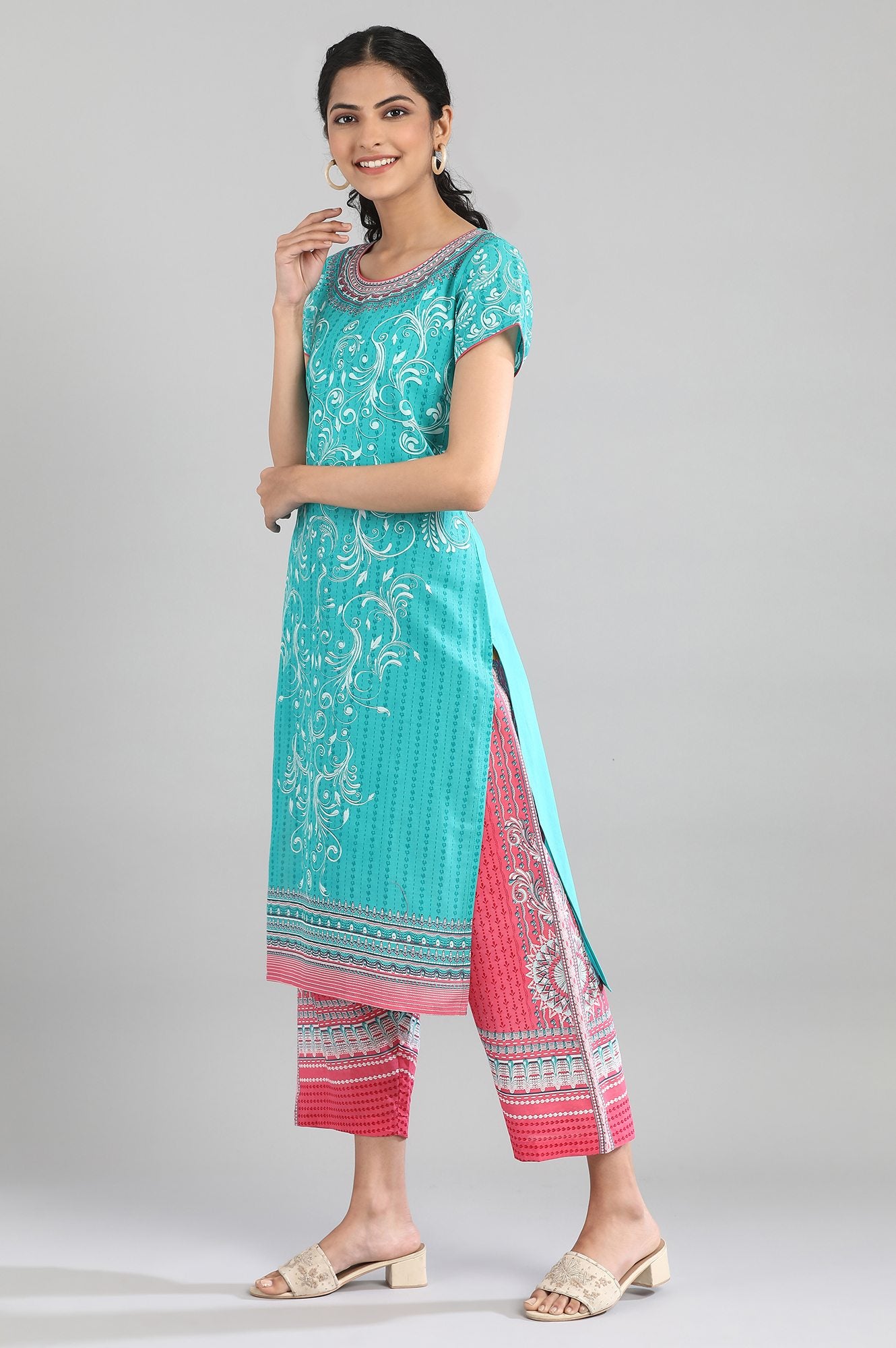 Navigate Green Cotton Printed kurta