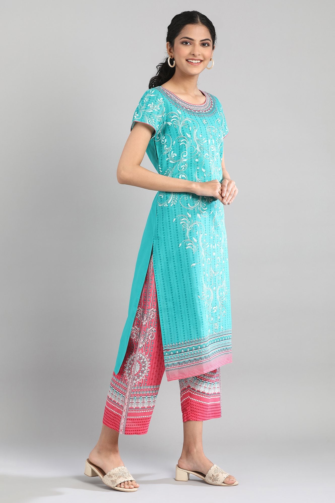 Navigate Green Cotton Printed kurta