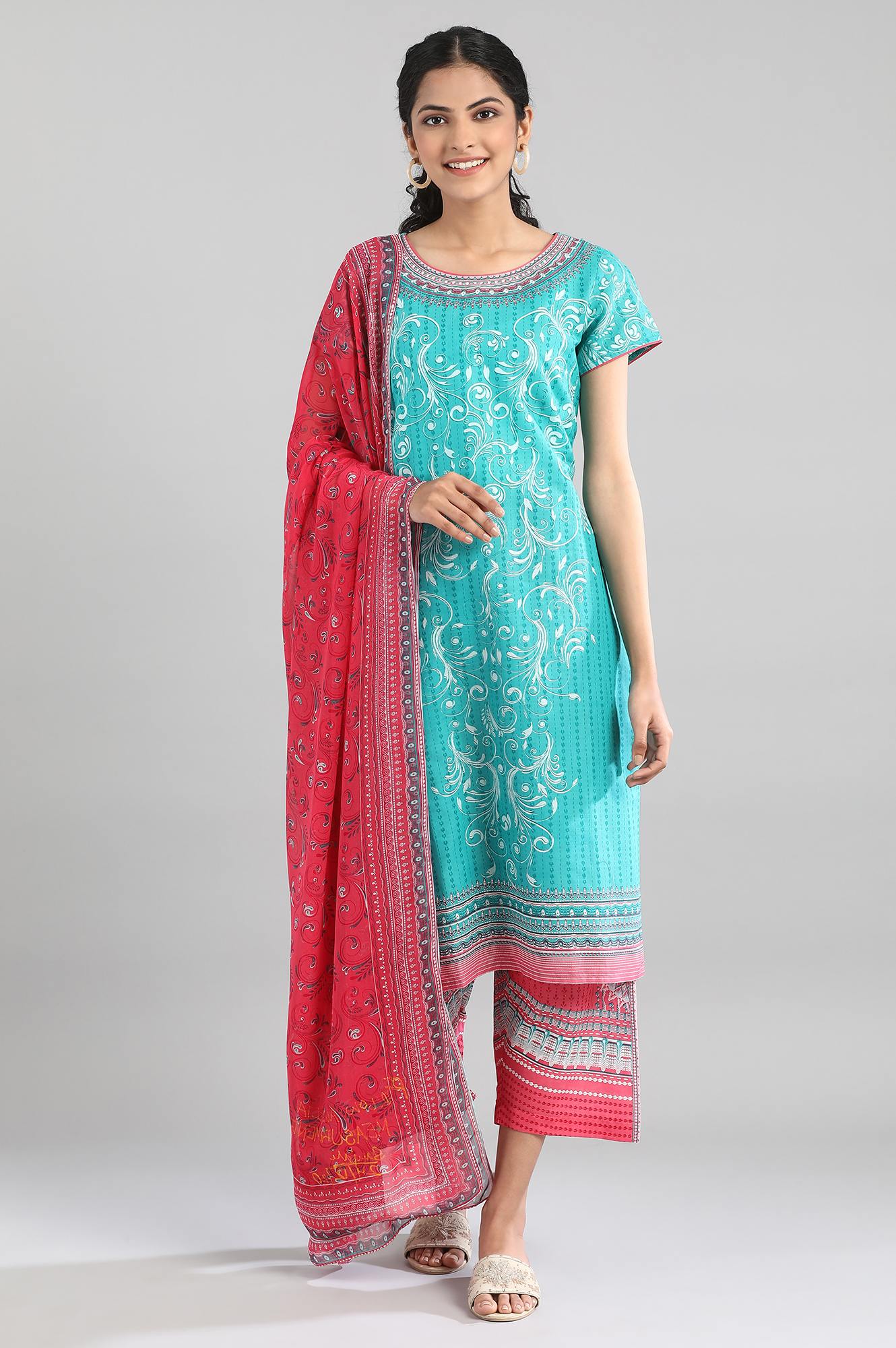 Navigate Green Cotton Printed kurta