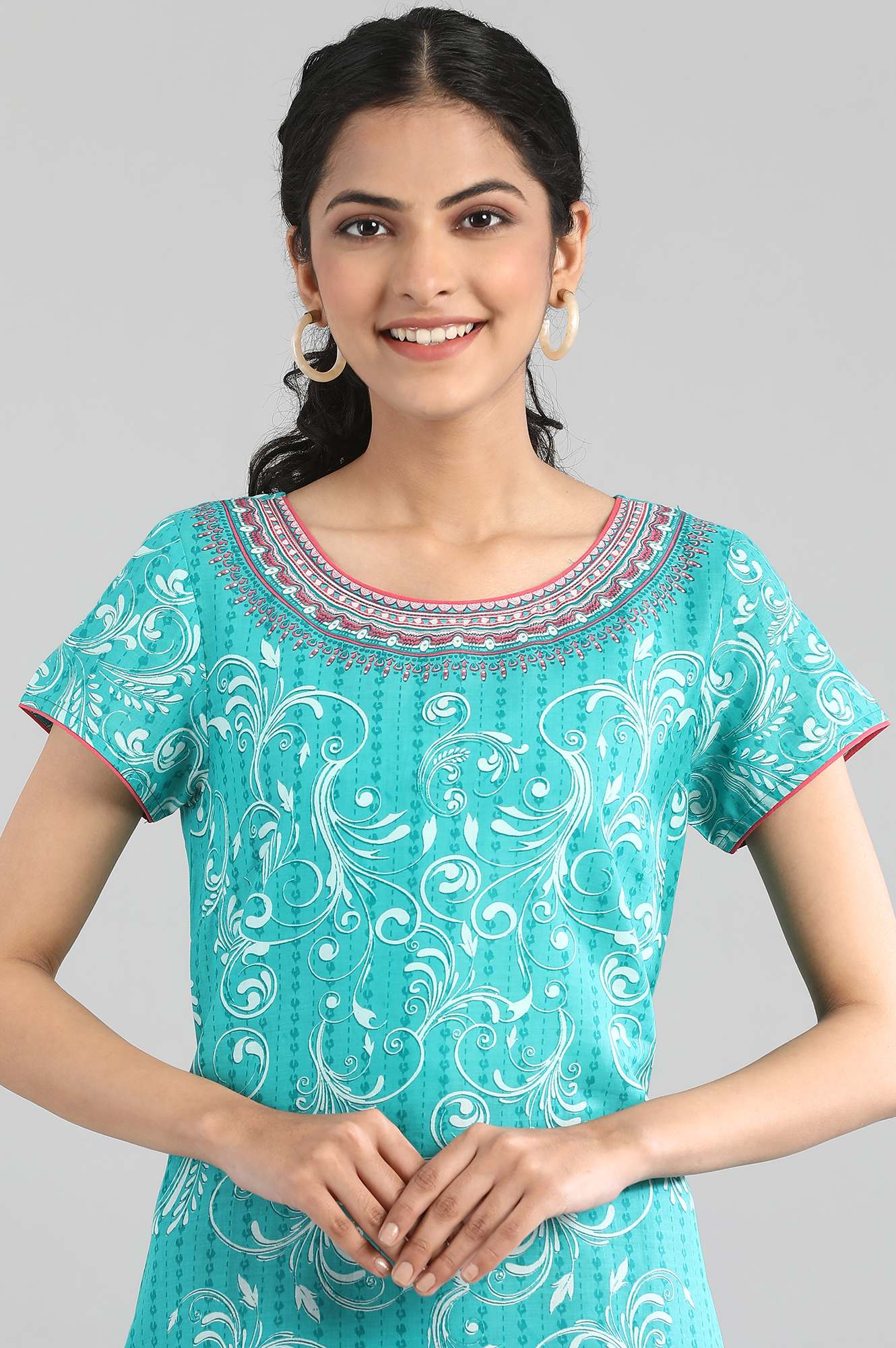 Navigate Green Cotton Printed kurta