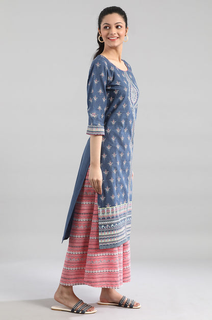 Blue Cotton Printed kurta