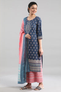 Blue Cotton Printed kurta