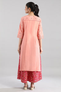 Peach Ethnic Floral Print kurta in Round neck