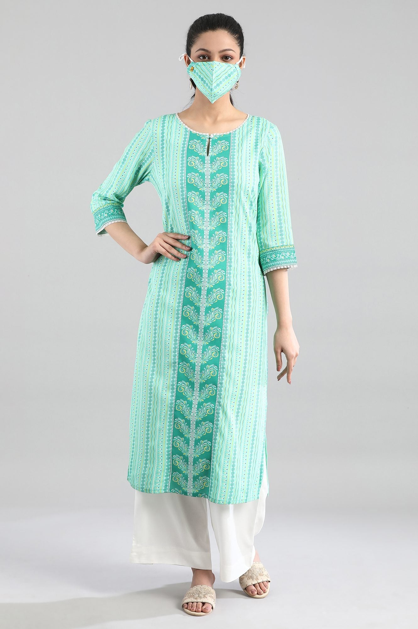 Green Printed kurta