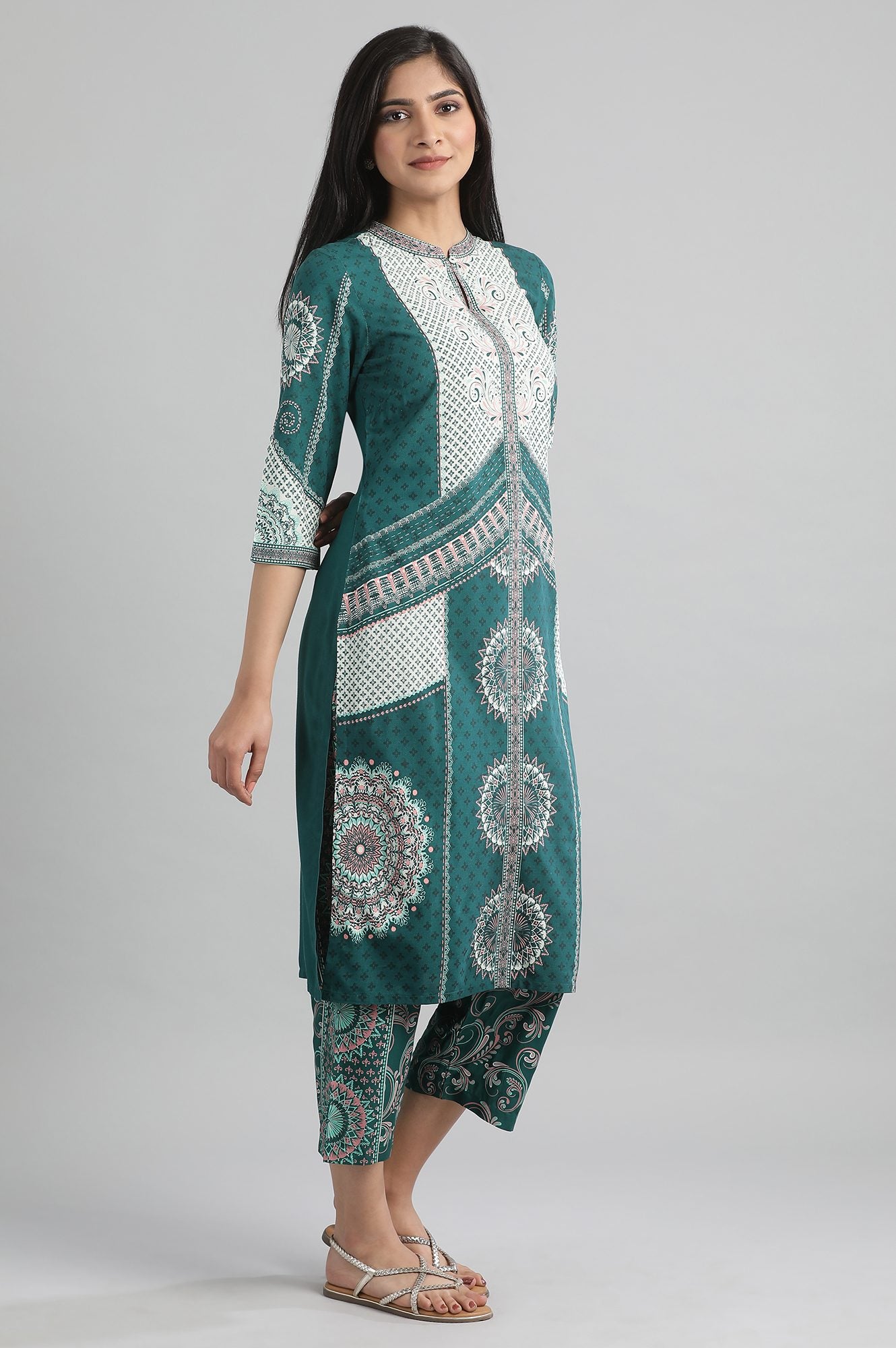 Green Geometric Print kurta