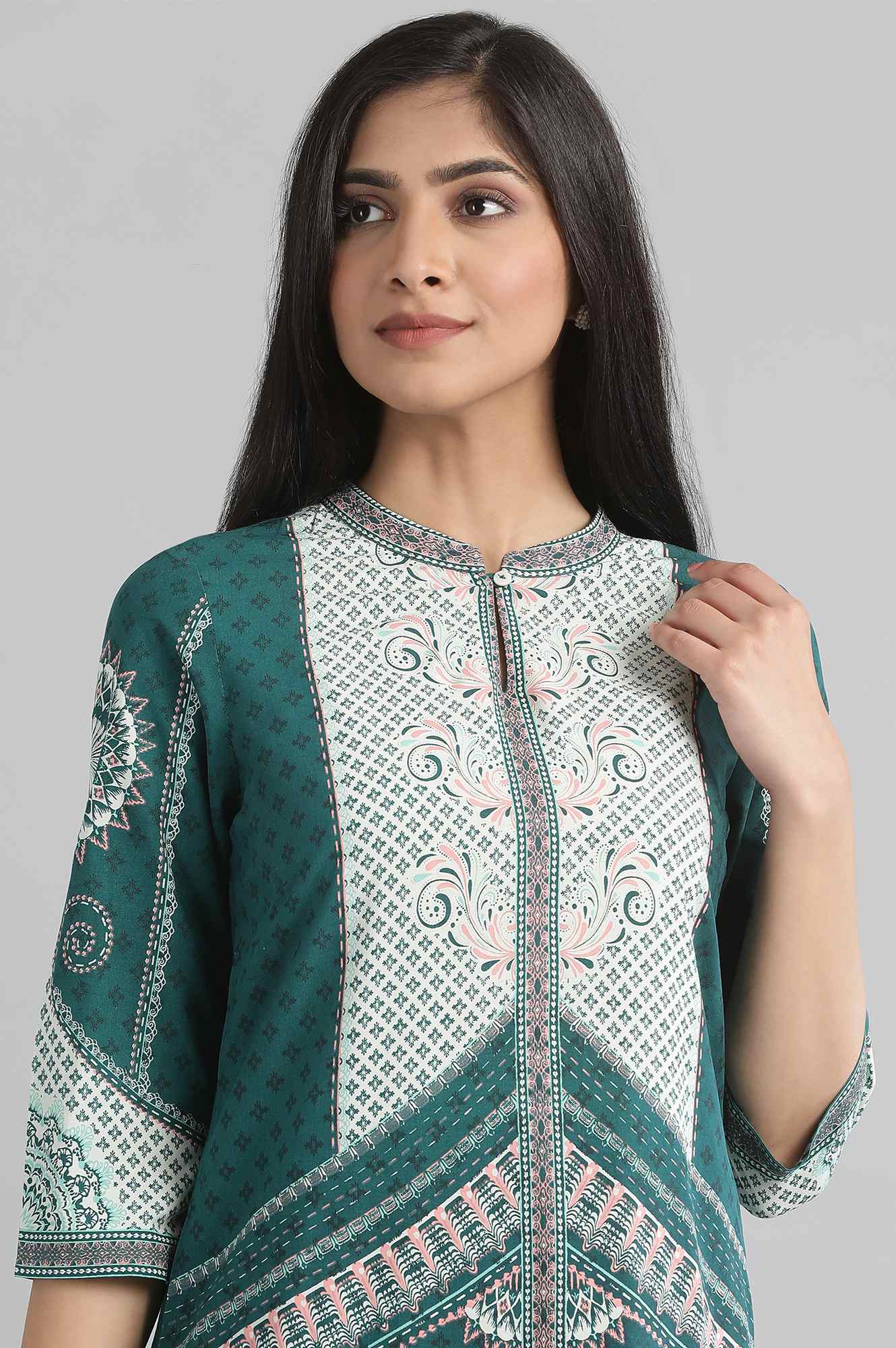 Green Geometric Print kurta