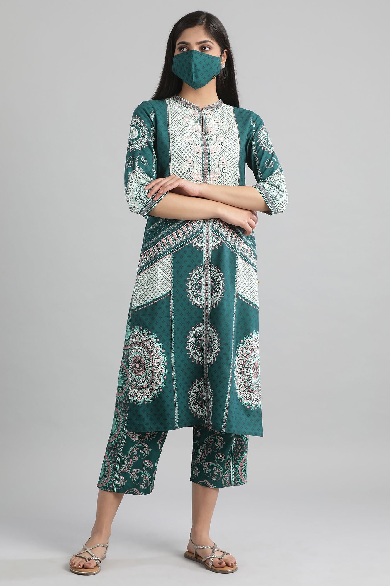 Green Geometric Print kurta