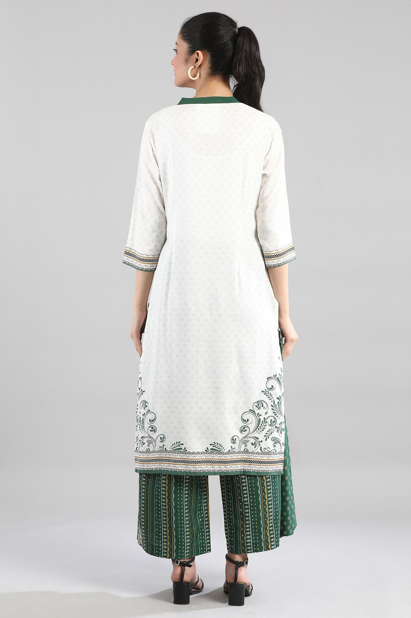 White kurta with Green Prints