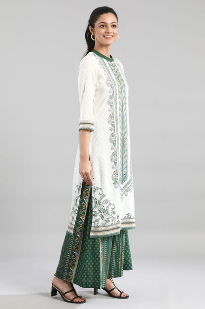 White kurta with Green Prints