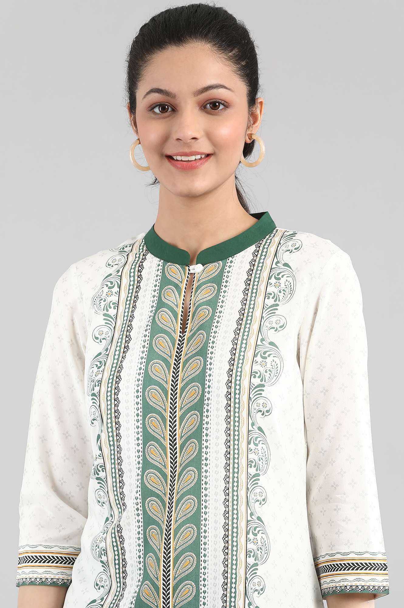 White kurta with Green Prints