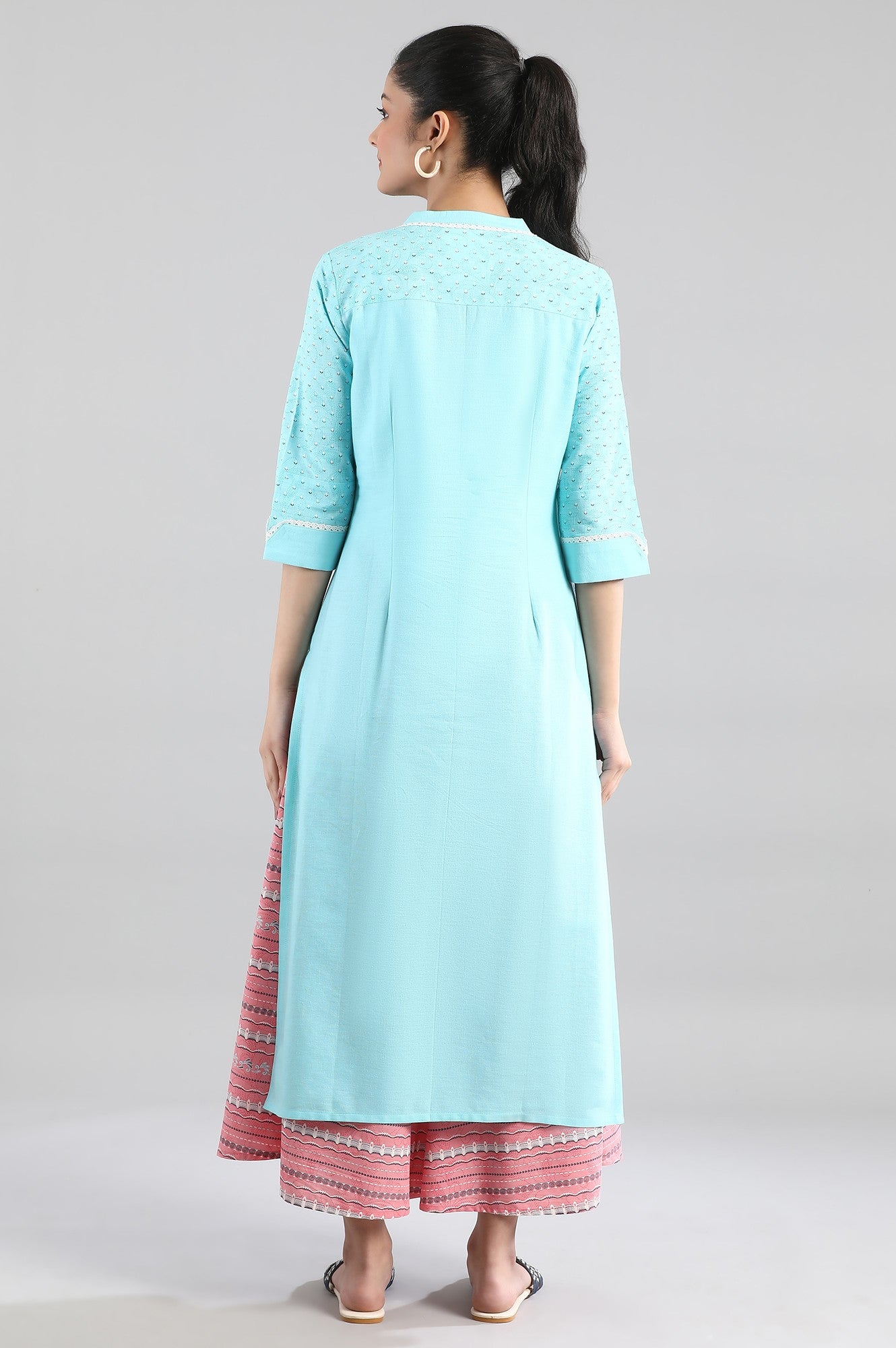 Blue Printed kurta in Band with V Collar