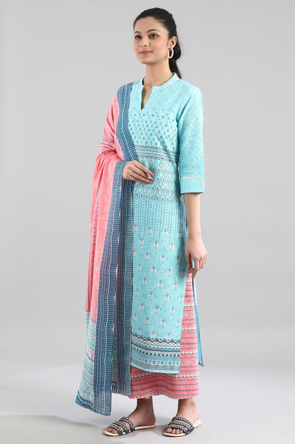 Blue Printed kurta in Band with V Collar