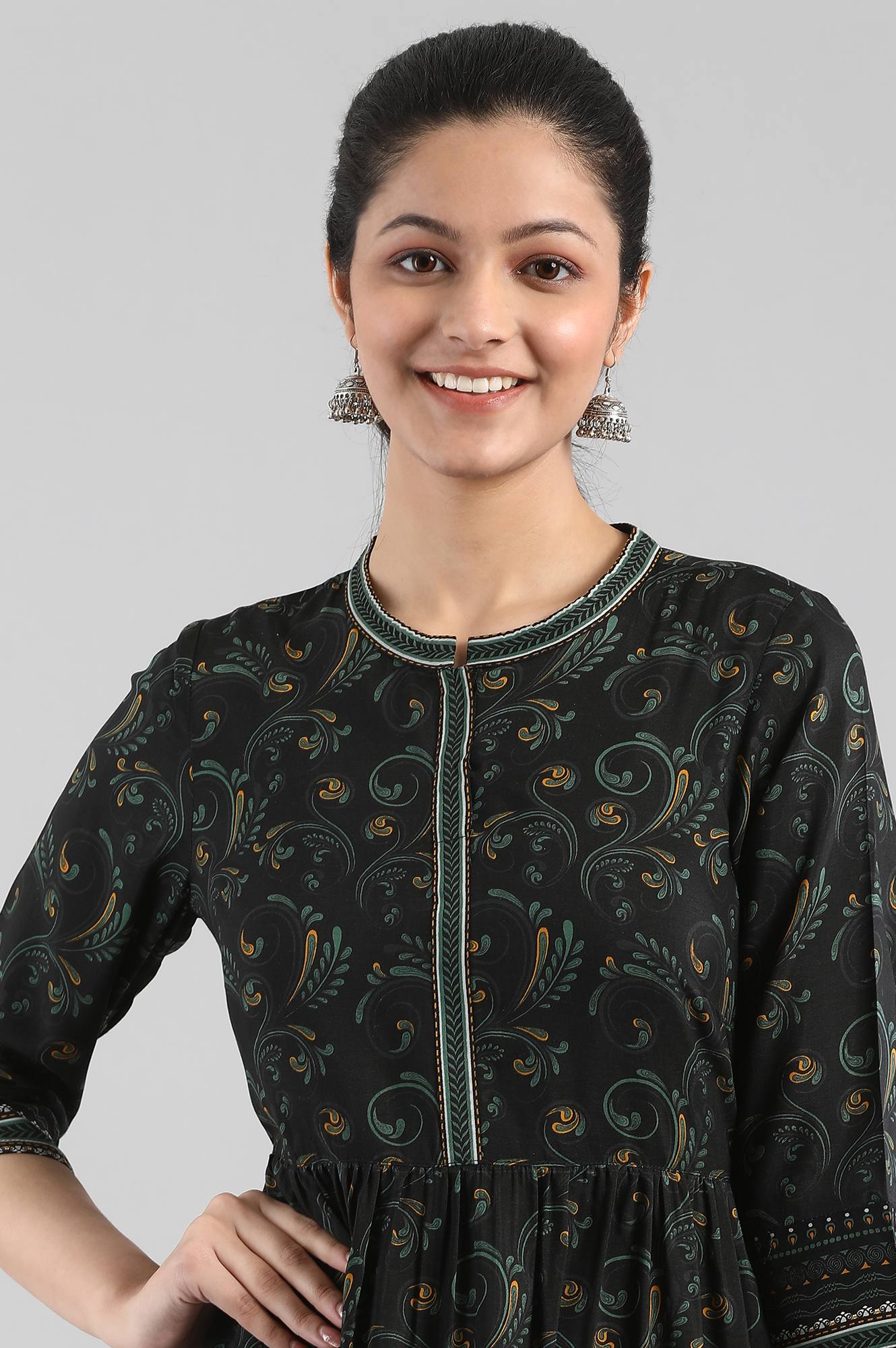 Black Printed Tiered kurta