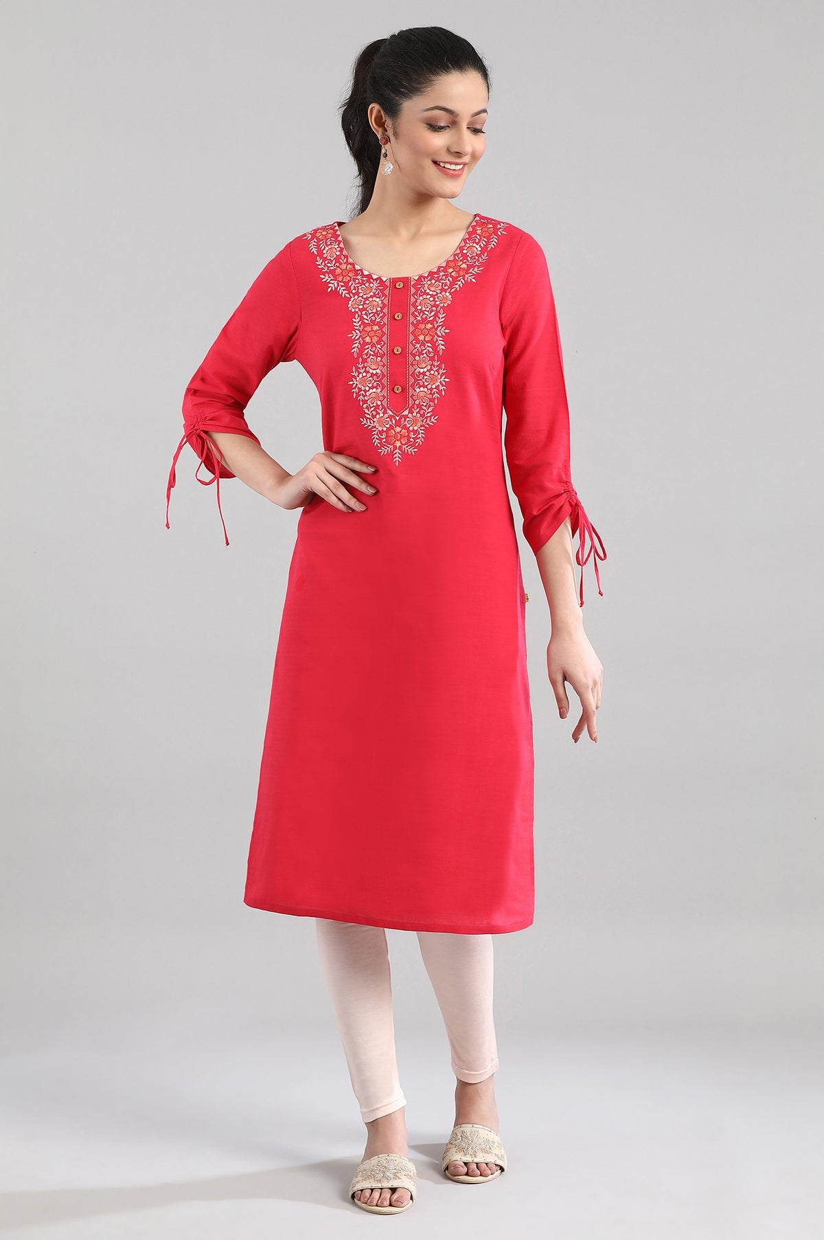 Dark Pink Cotton kurta - XS