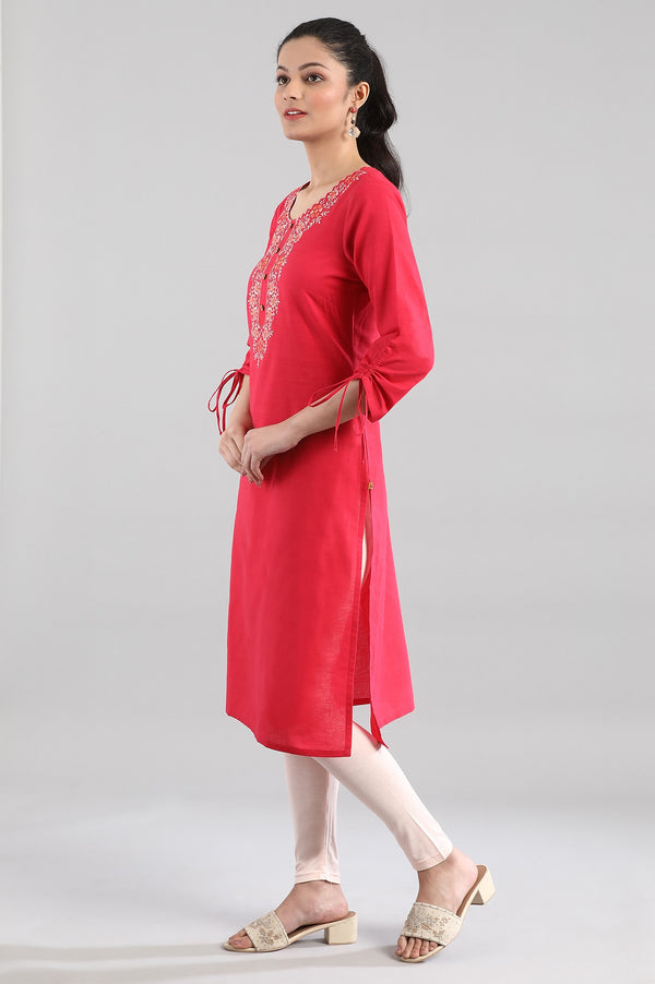 Dark Pink Cotton kurta