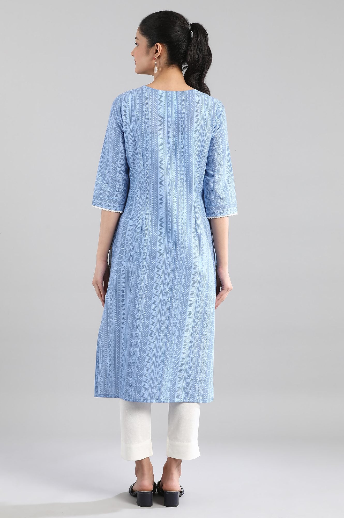 Blue Printed Round Neck kurta