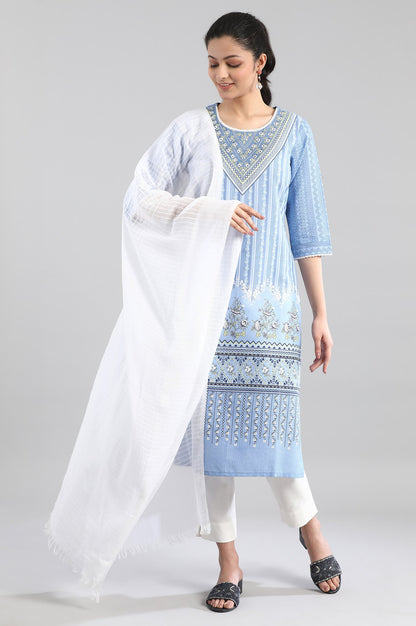 Blue Printed Round Neck kurta