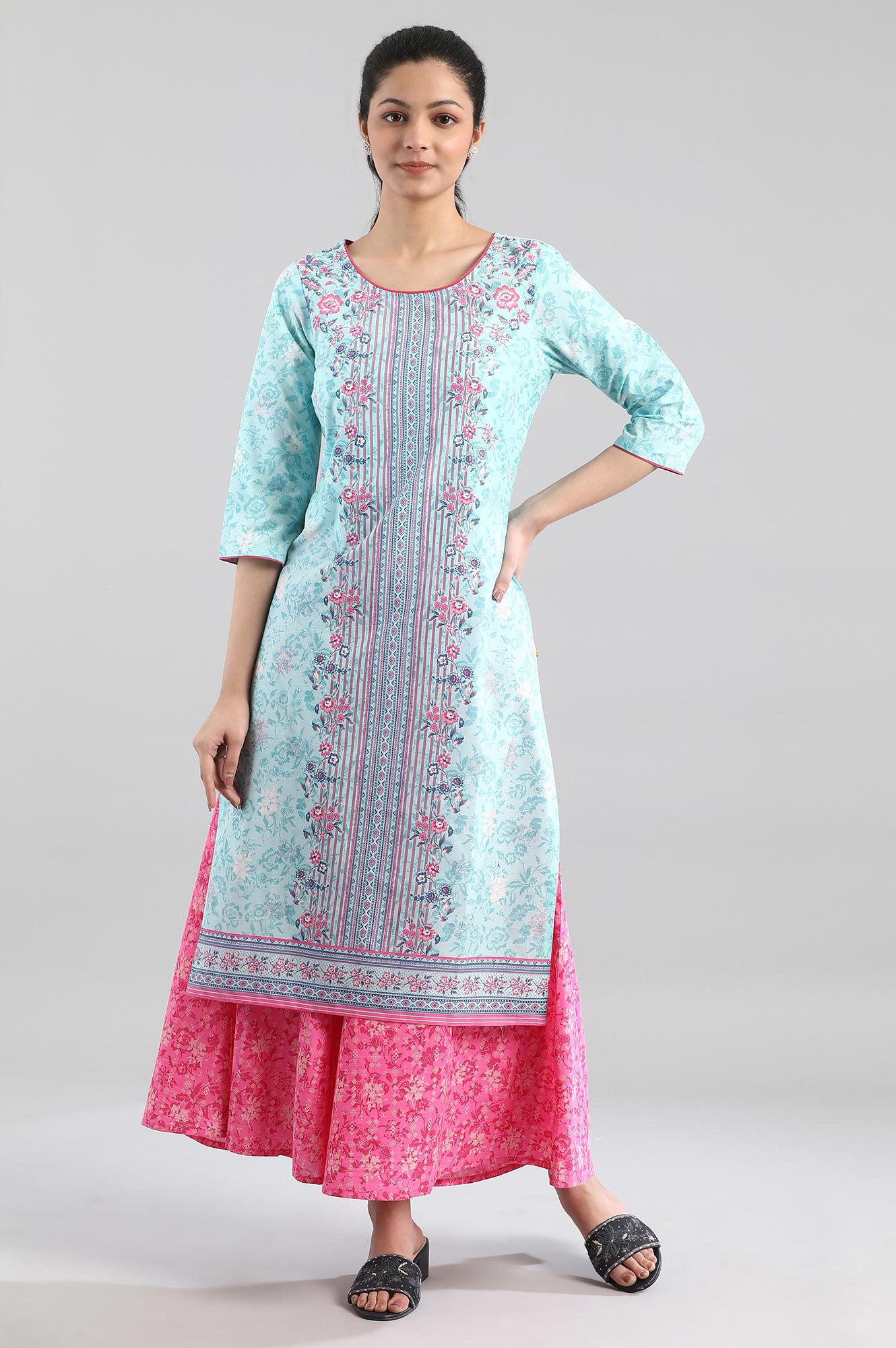 Sky Blue Printed Straight kurta