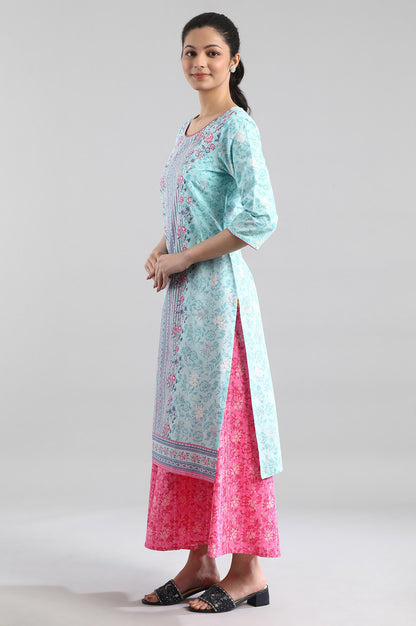 Sky Blue Printed Straight kurta