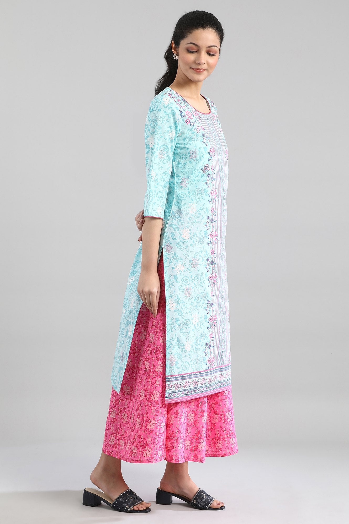 Sky Blue Printed Straight kurta