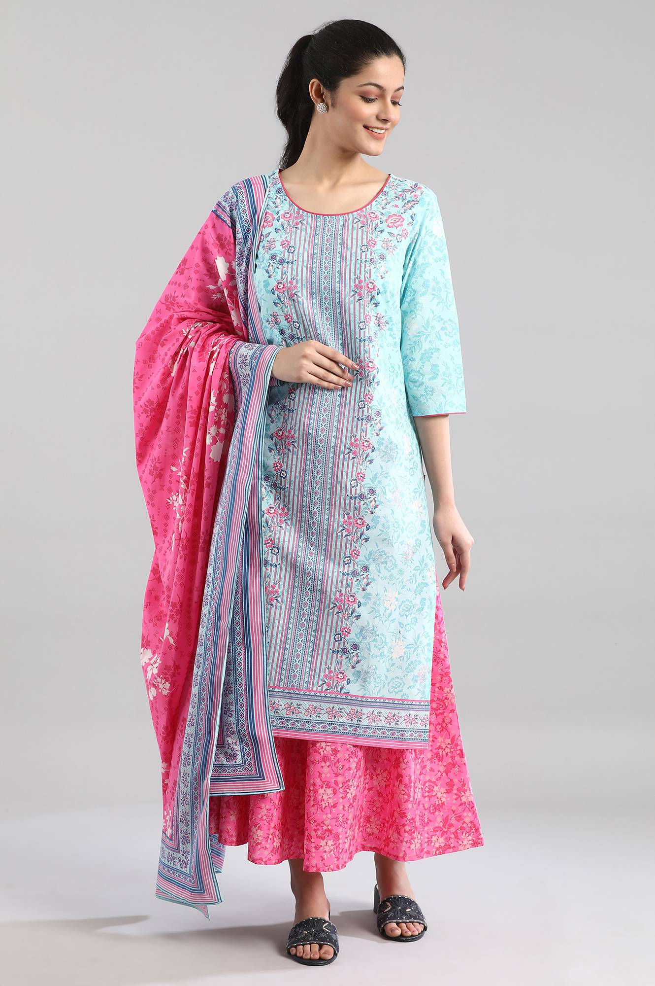 Sky Blue Printed Straight kurta