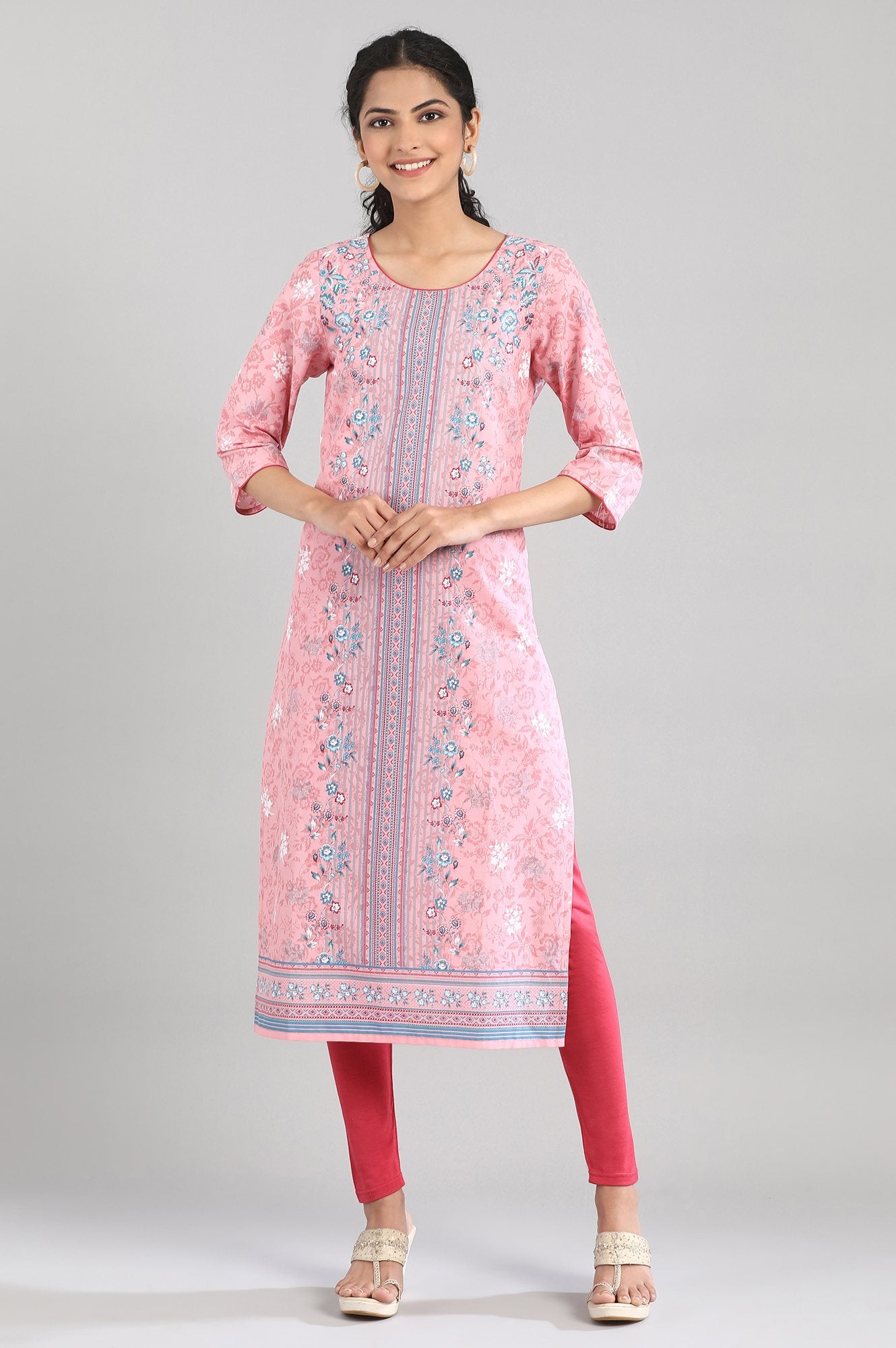 Peach Printed Cotton kurta