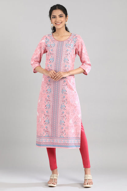 Peach Printed Cotton kurta