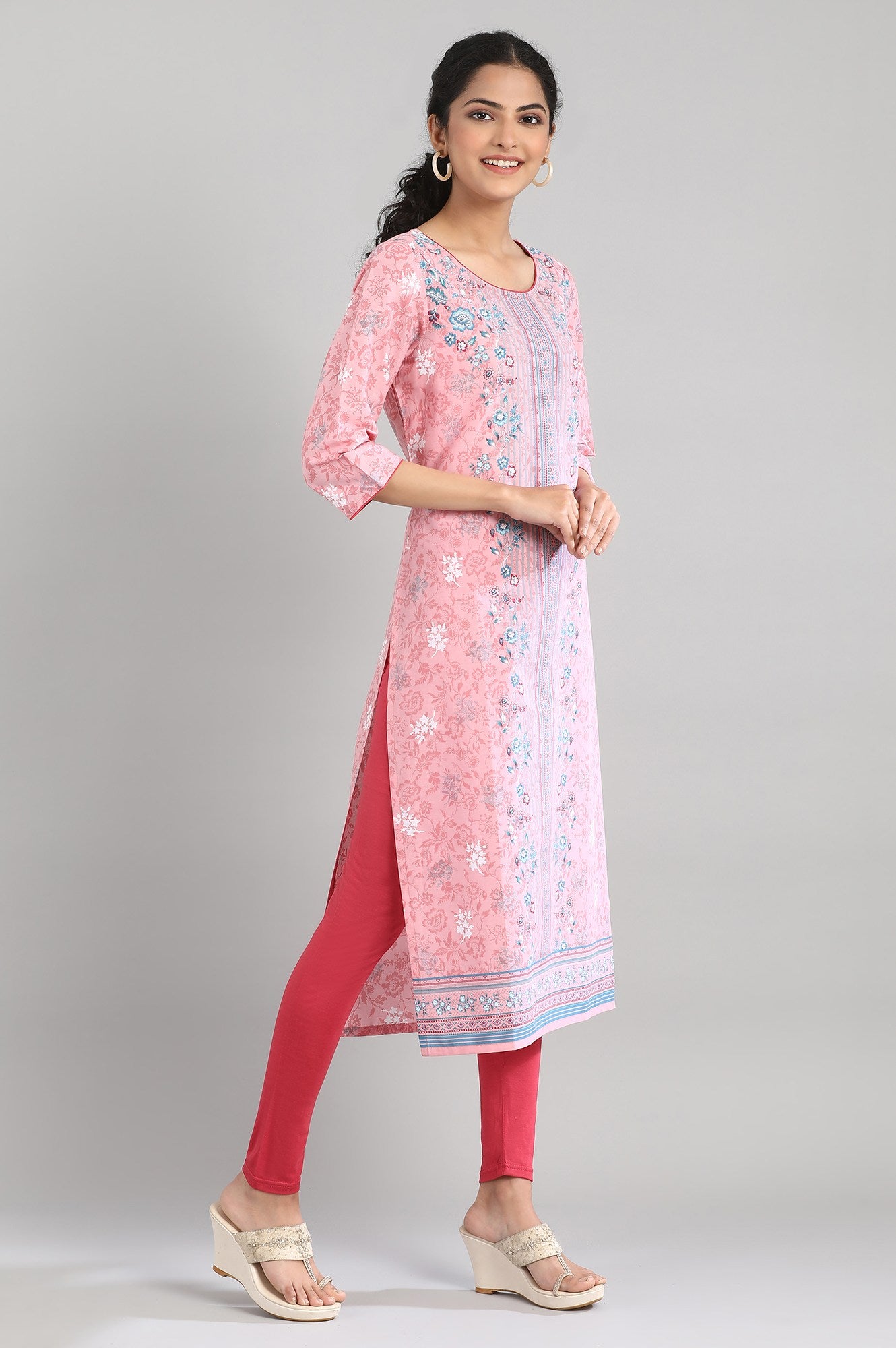 Peach Printed Cotton kurta