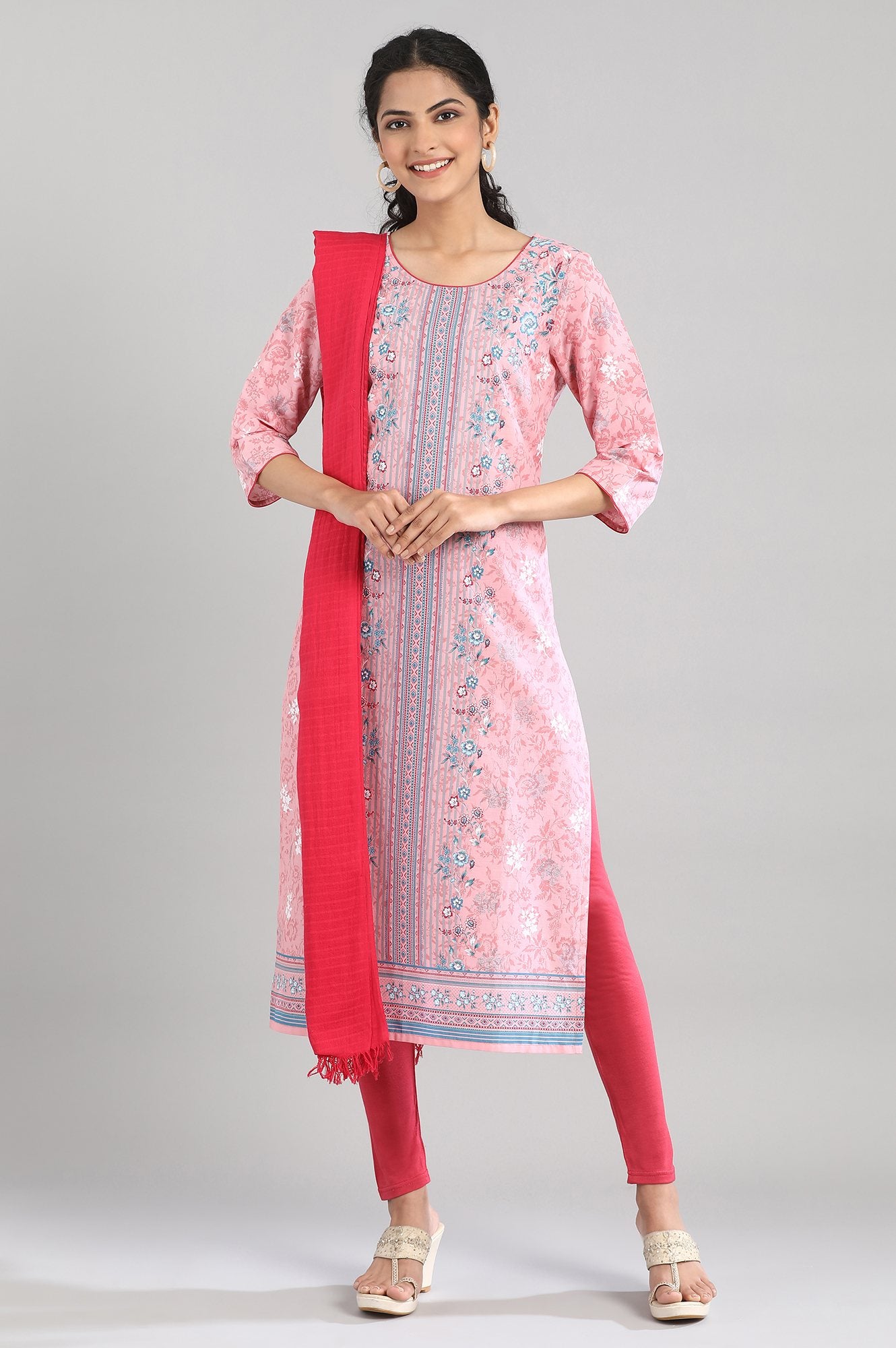 Peach Printed Cotton kurta