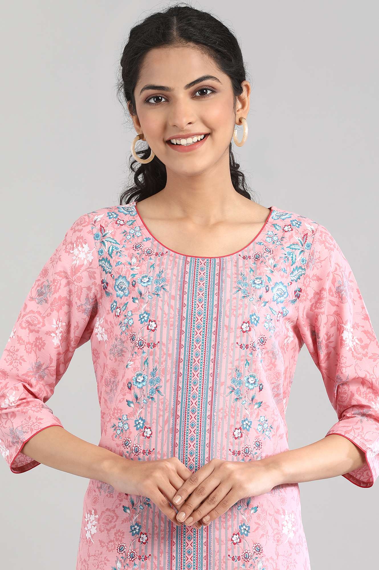 Peach Printed Cotton kurta