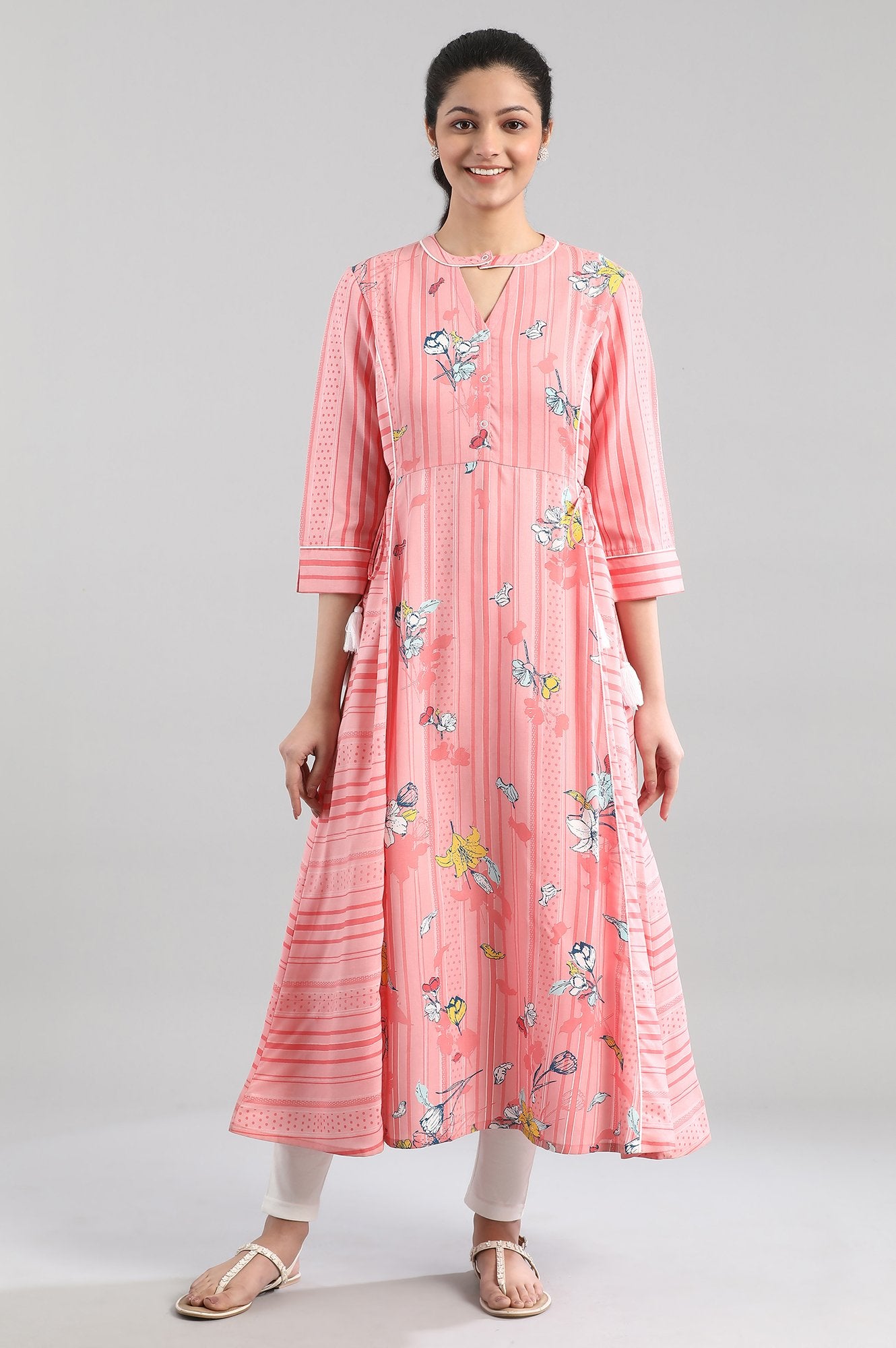 Pink Printed A-line kurta