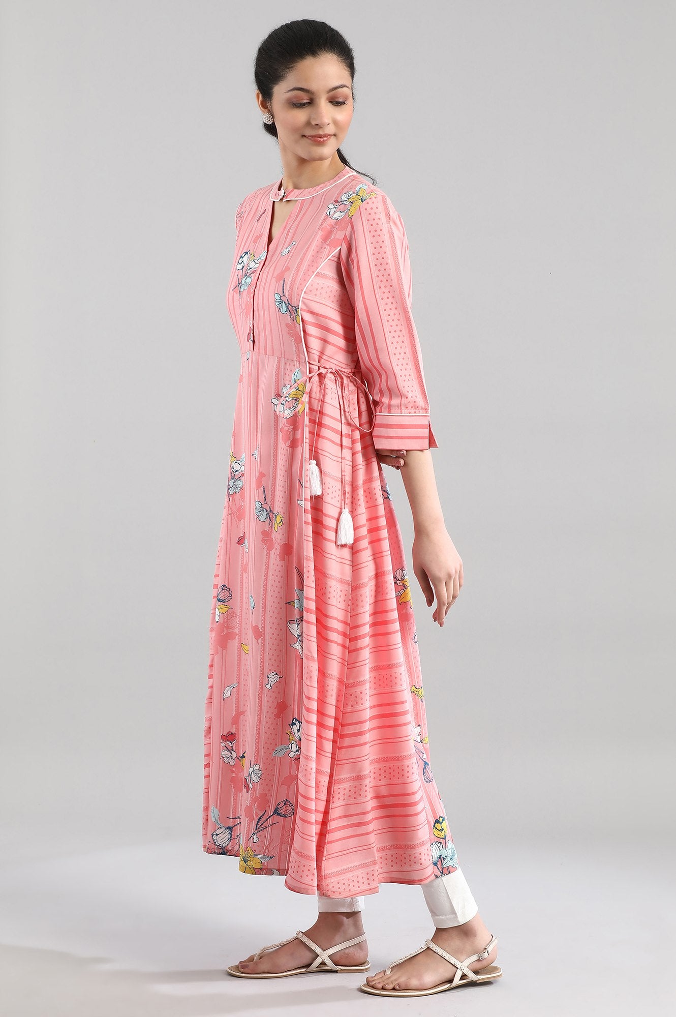 Pink Printed A-line kurta