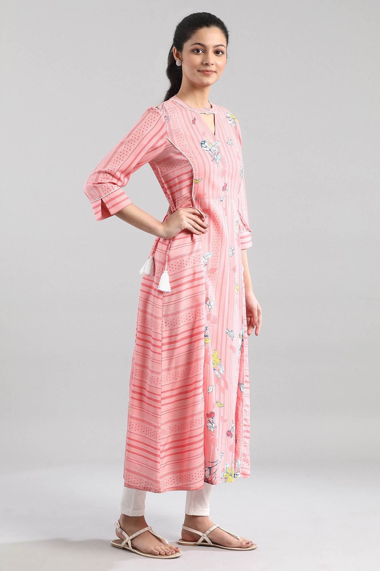 Pink Printed A-line kurta