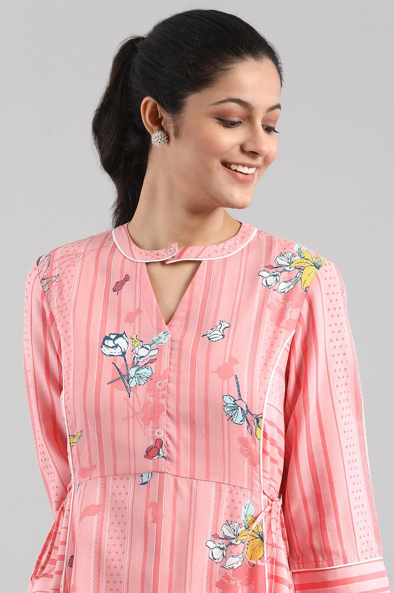 Pink Printed A-line kurta