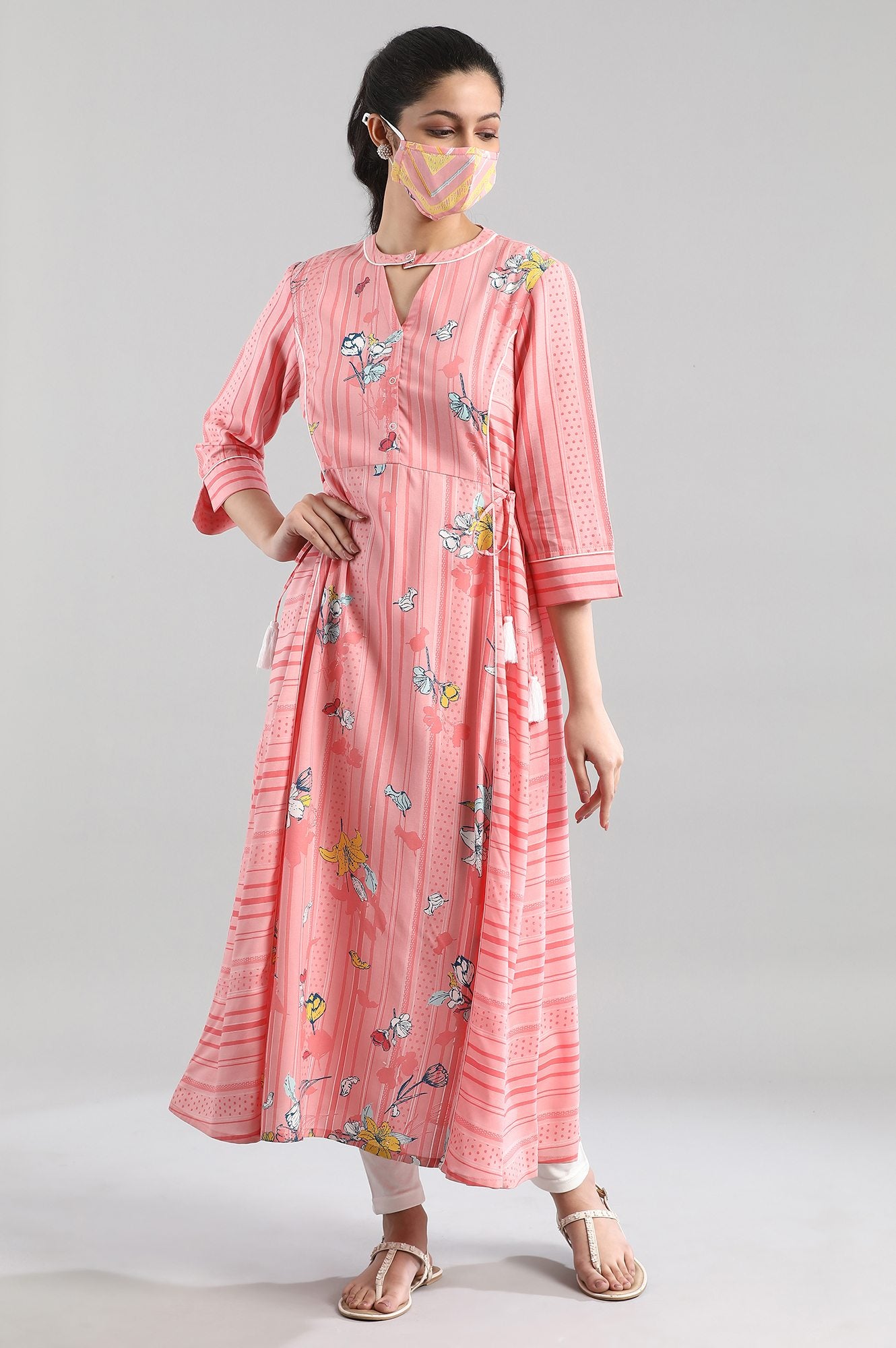 Pink Printed A-line kurta