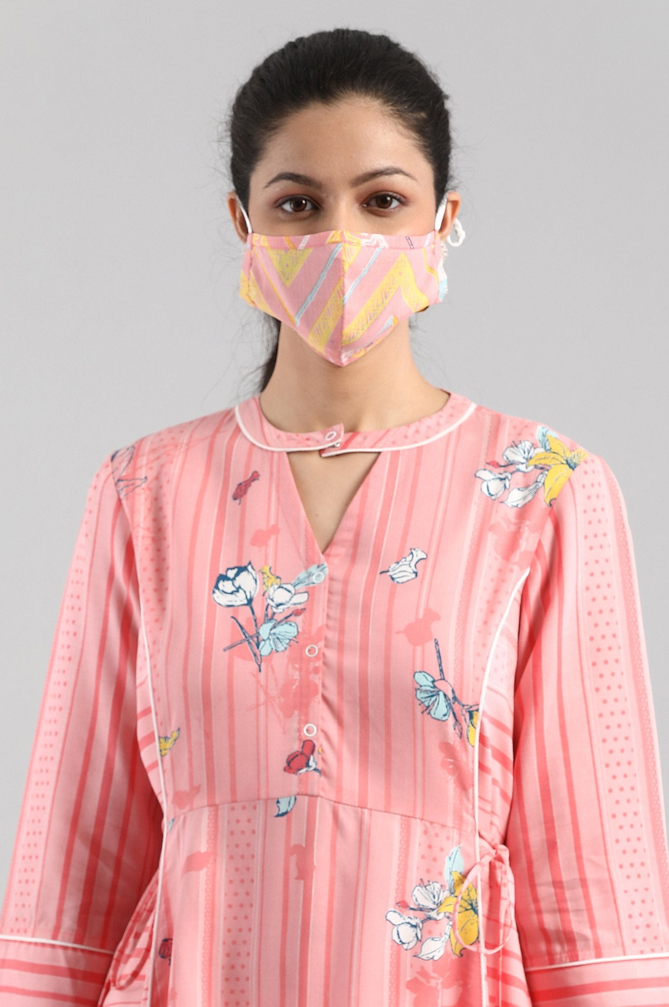 Pink Printed A-line kurta