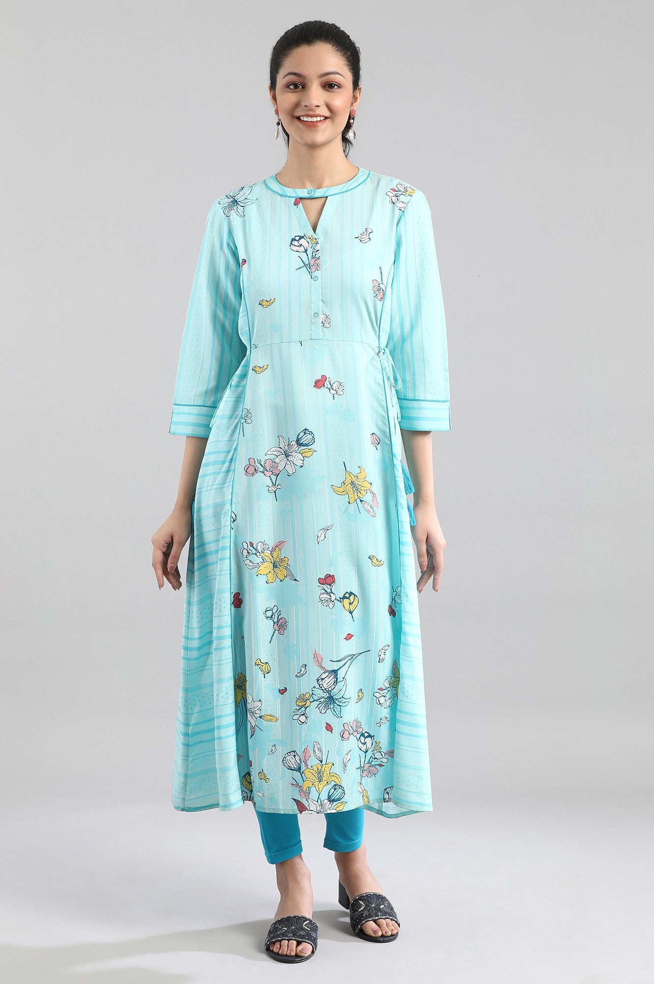 Blue Printed A-line kurta