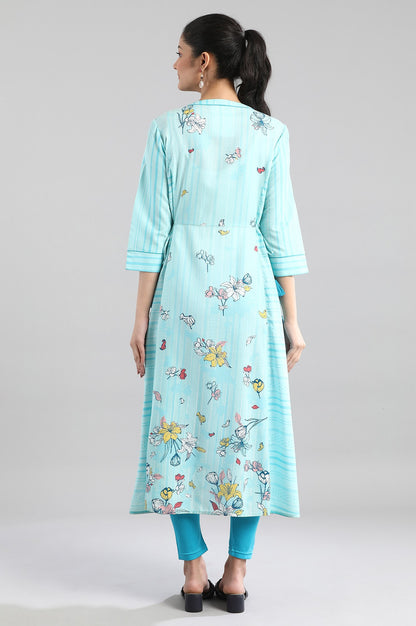 Blue Printed A-line kurta