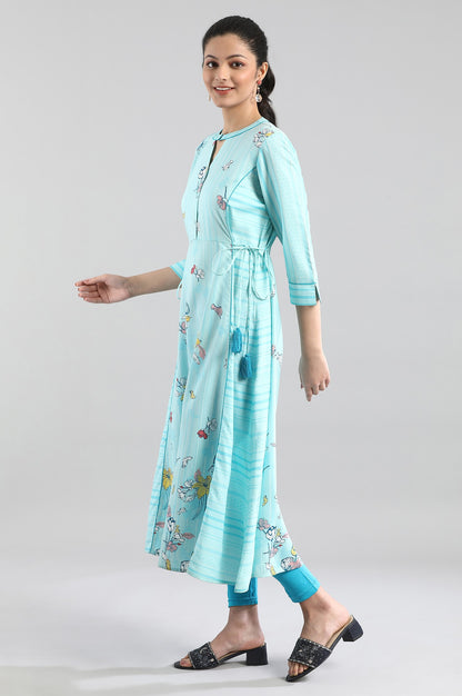 Blue Printed A-line kurta