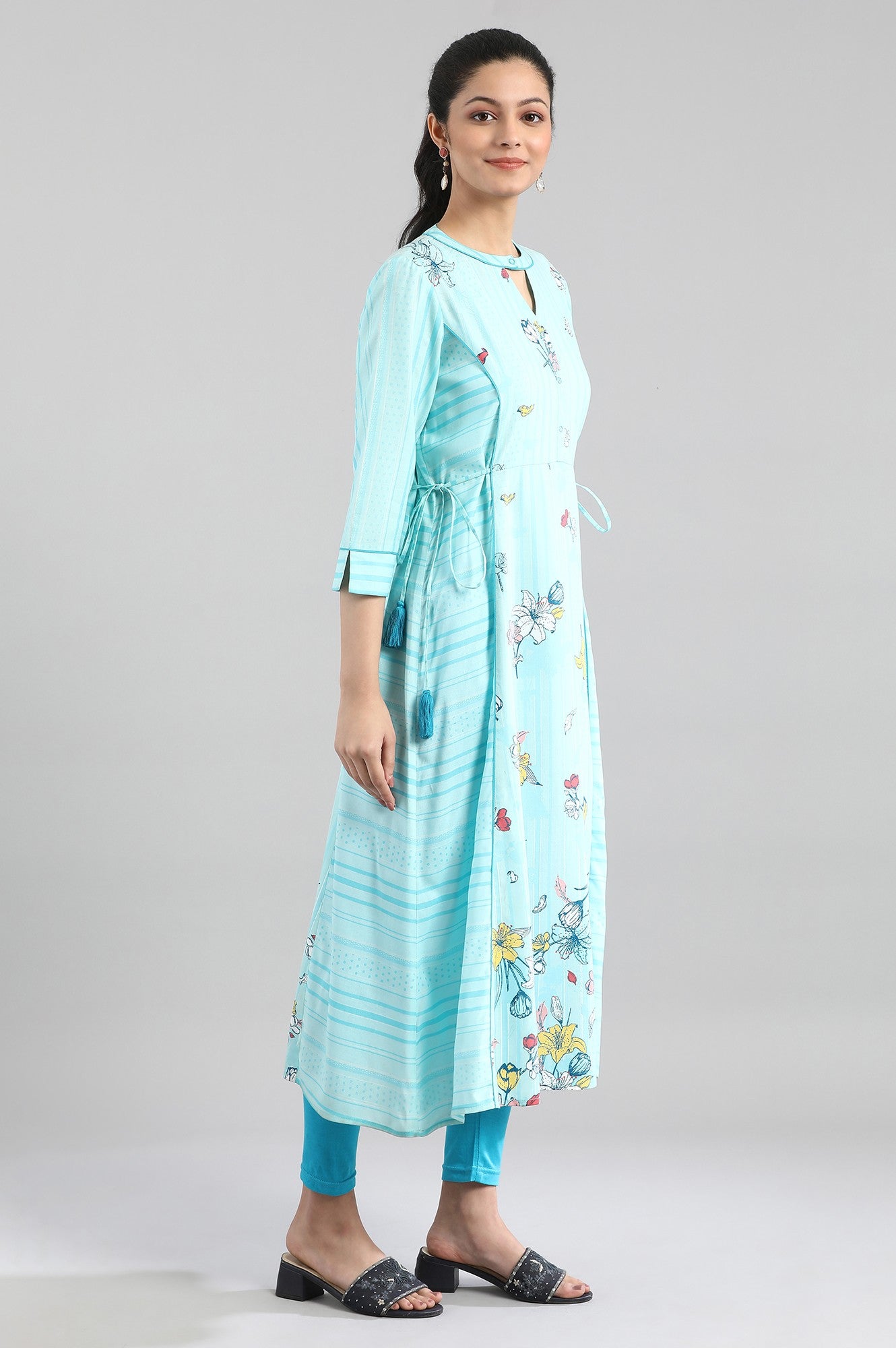 Blue Printed A-line kurta