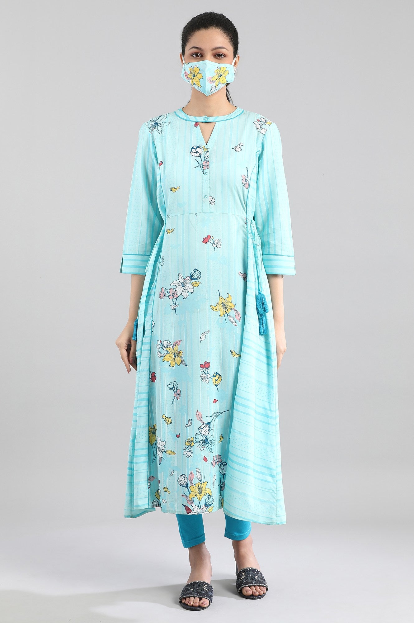 Blue Printed A-line kurta